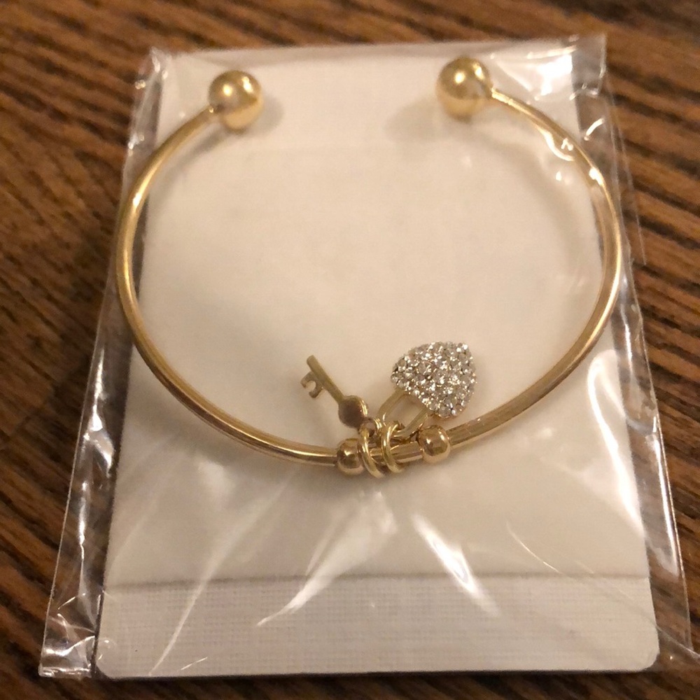 Heart & Key Charm Cuff Bracelet